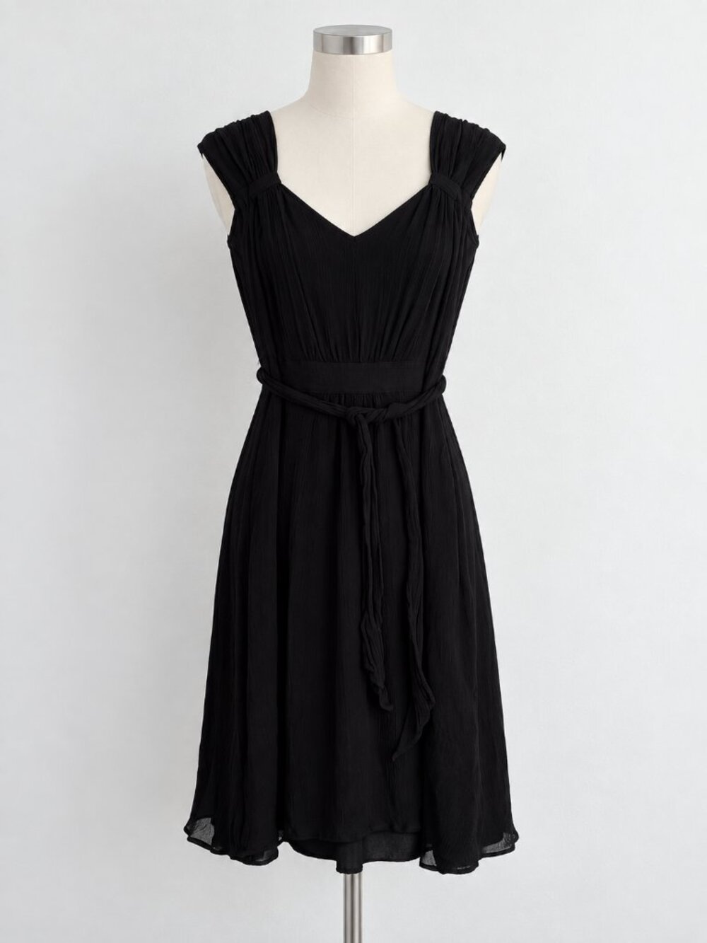 InWear Litomi Black Silk Crinkle Belted Midi Dress Scandi Minimalist 8